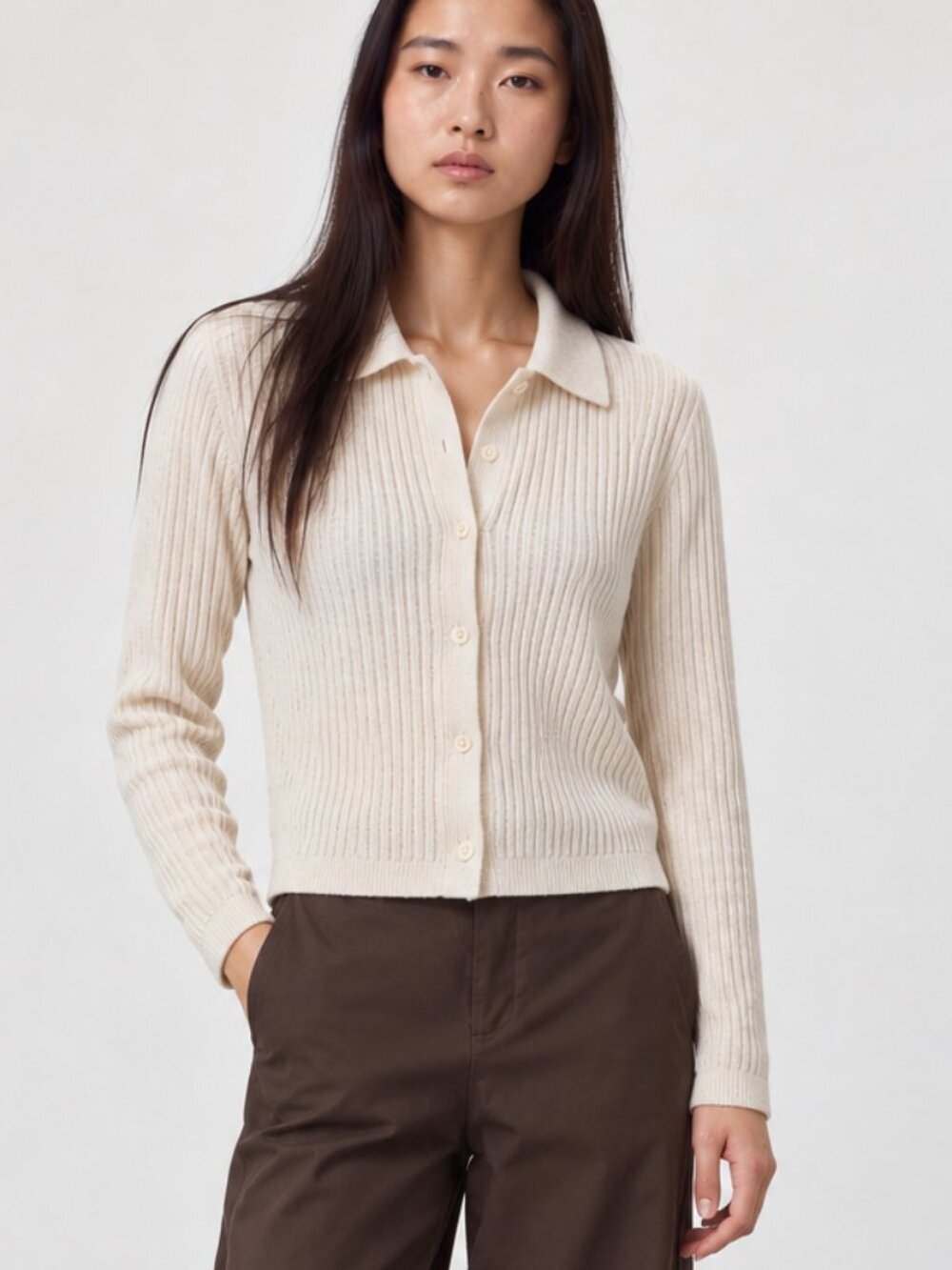 Uniqlo Extra Fine Merino Wool Ribbed Polo Cardigan